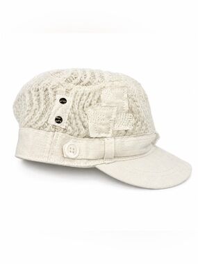 D&Y Cadet Style Knit Cap Womens Hat Patchwork Distress OSFM Y2k Style